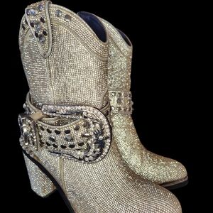 CLUB EXX DOLLS KILL SHARP SHERIFF SHINE SILVER GLASS STONES COWBOY BOOTS SZ 6